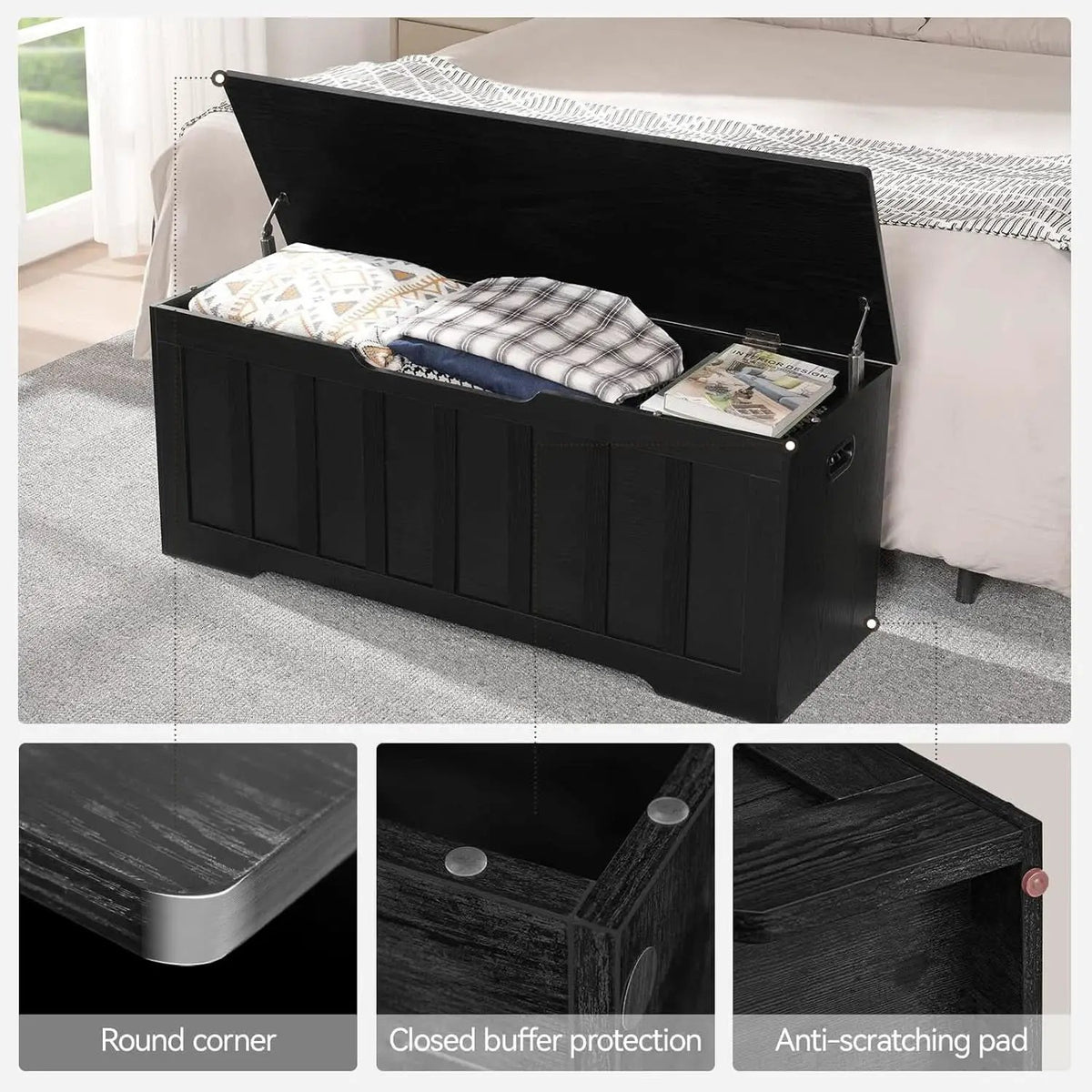Black 47.2 Inches SolidWood Oversized Storage Bench from PriceLows™