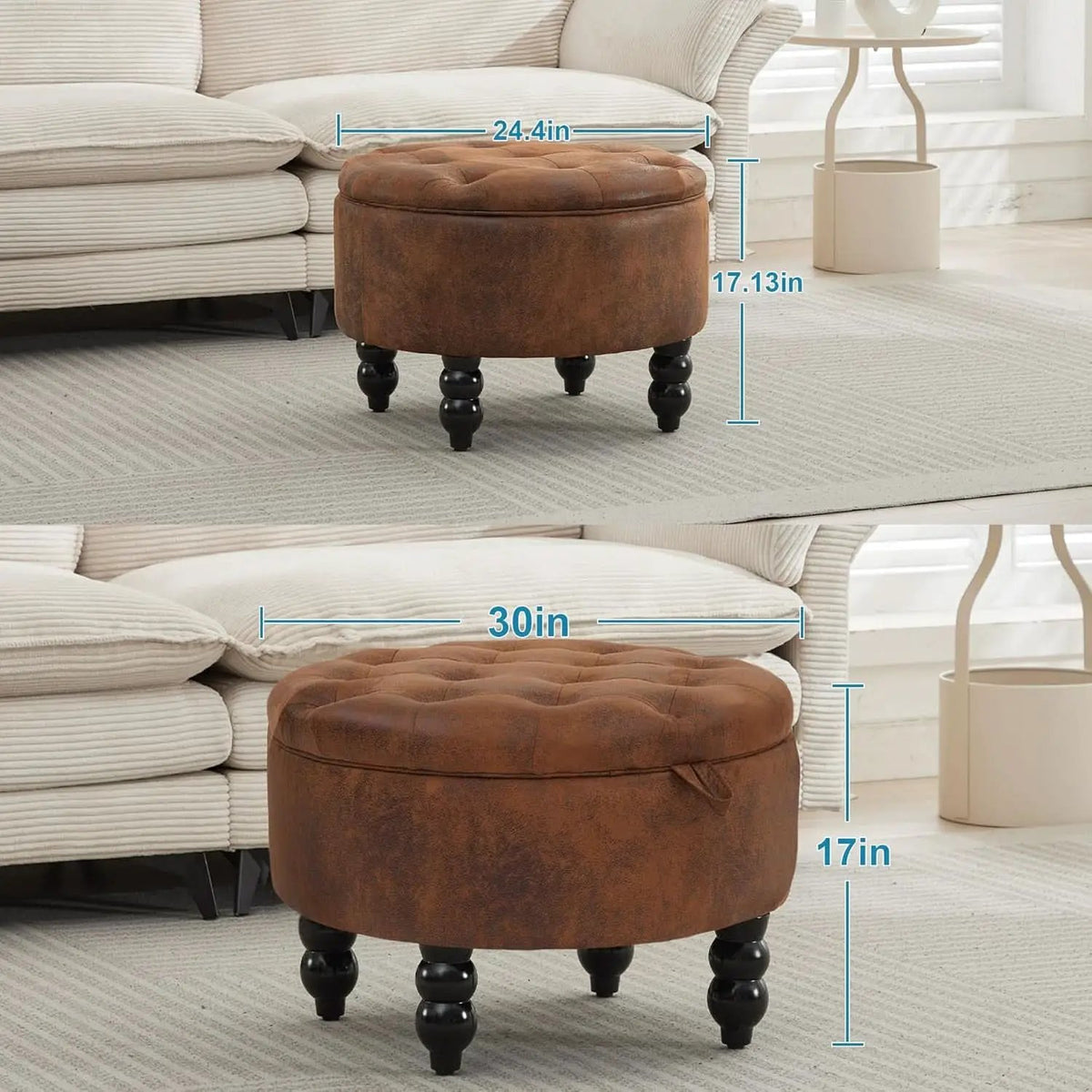 24 Inch Upholstered Storage Ottoman Featuring Tray from PriceLows™