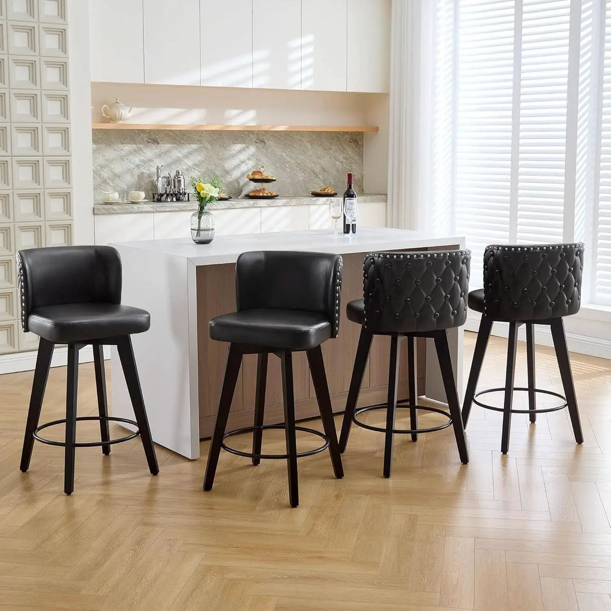 Swivel Bar Stool Set of Three with Faux Leather from PriceLows™