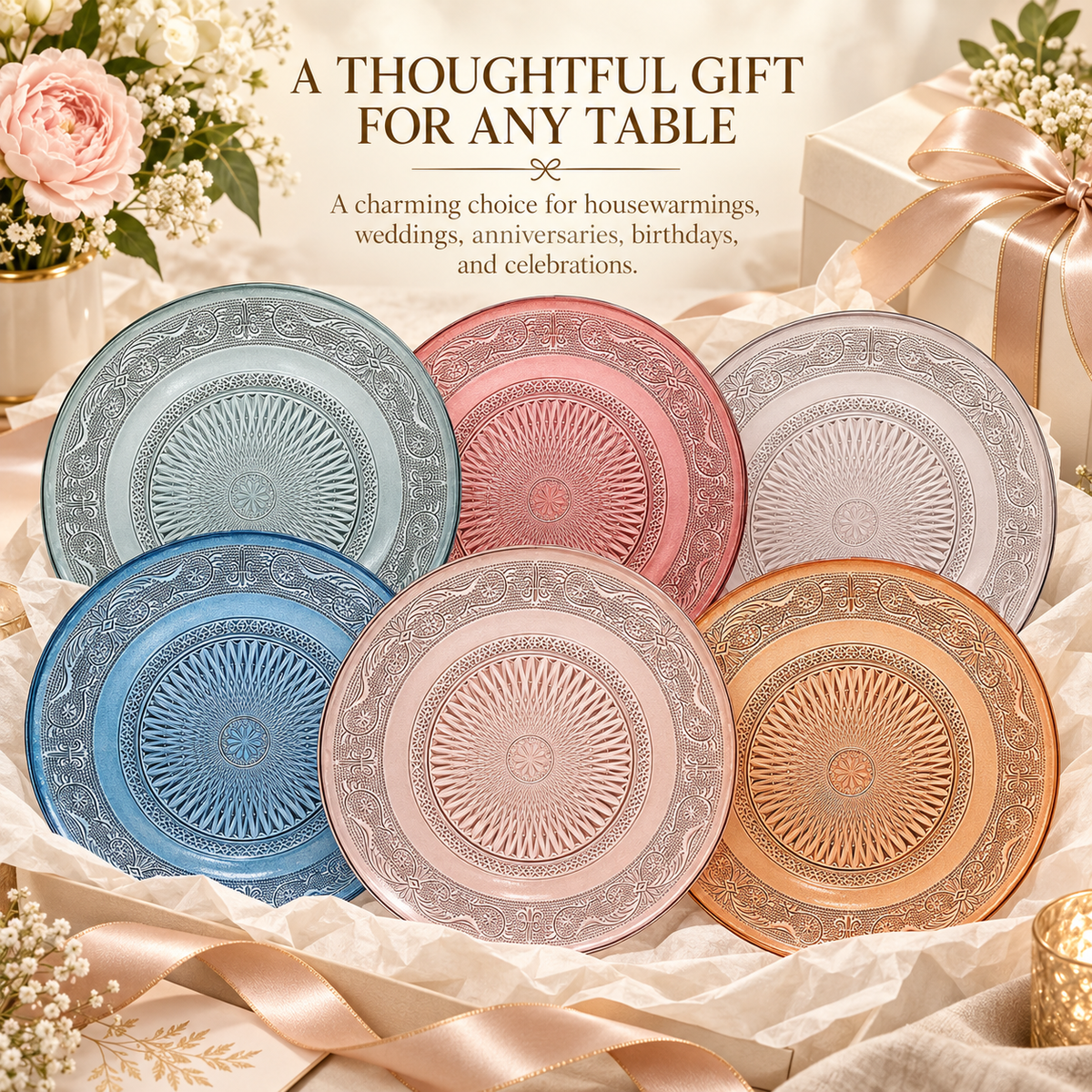 Tonal Vintage Glass Plate Set | Set Of 6