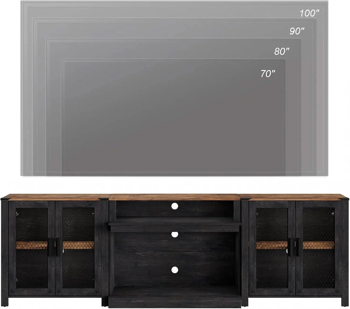 Two In One 100 Inch TV Stand Farmhouse Entertainment Center Dark Walnut And Black from PriceLows™