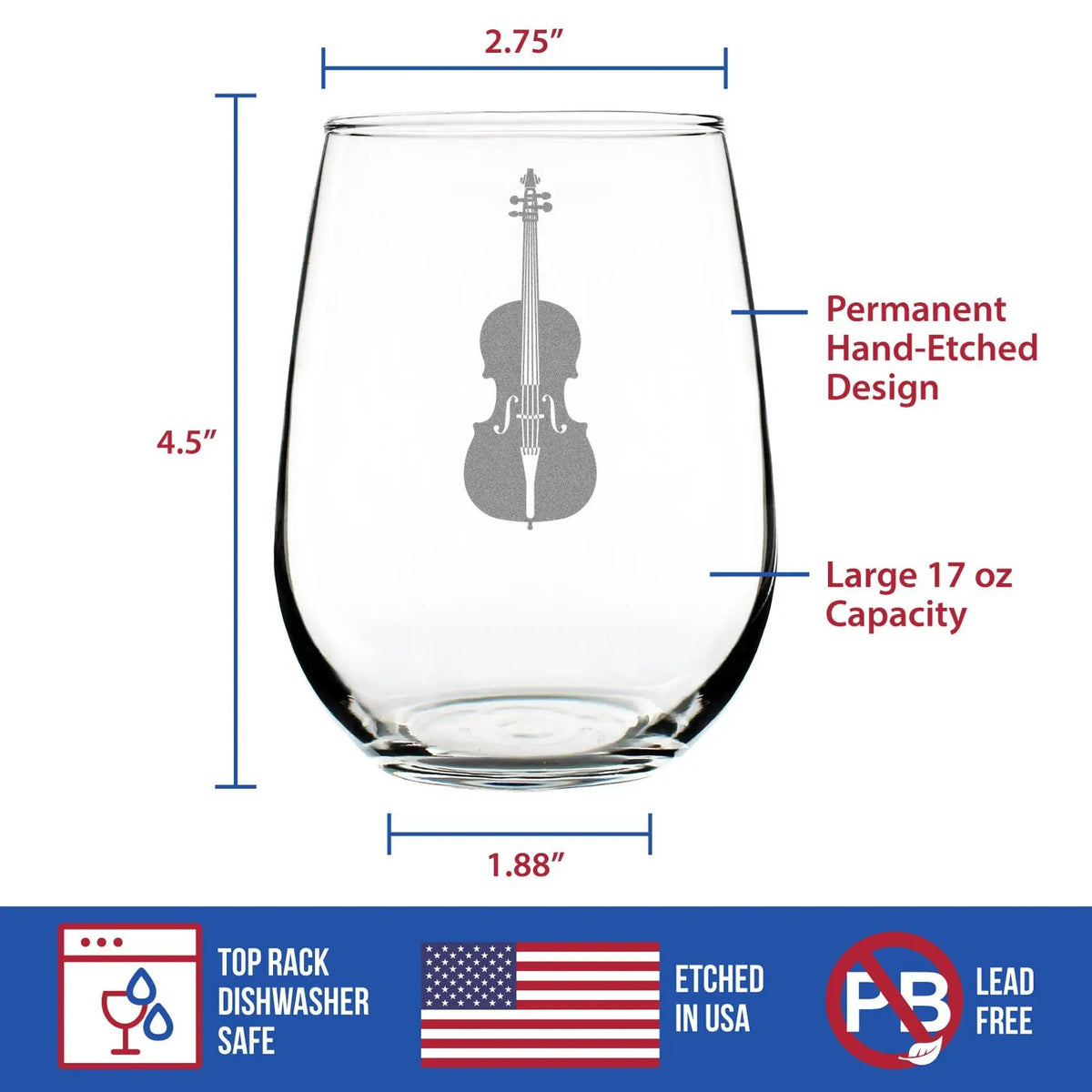 Cello Stemless Wine Glass | Hand Etched | 17 Ounce Capacity