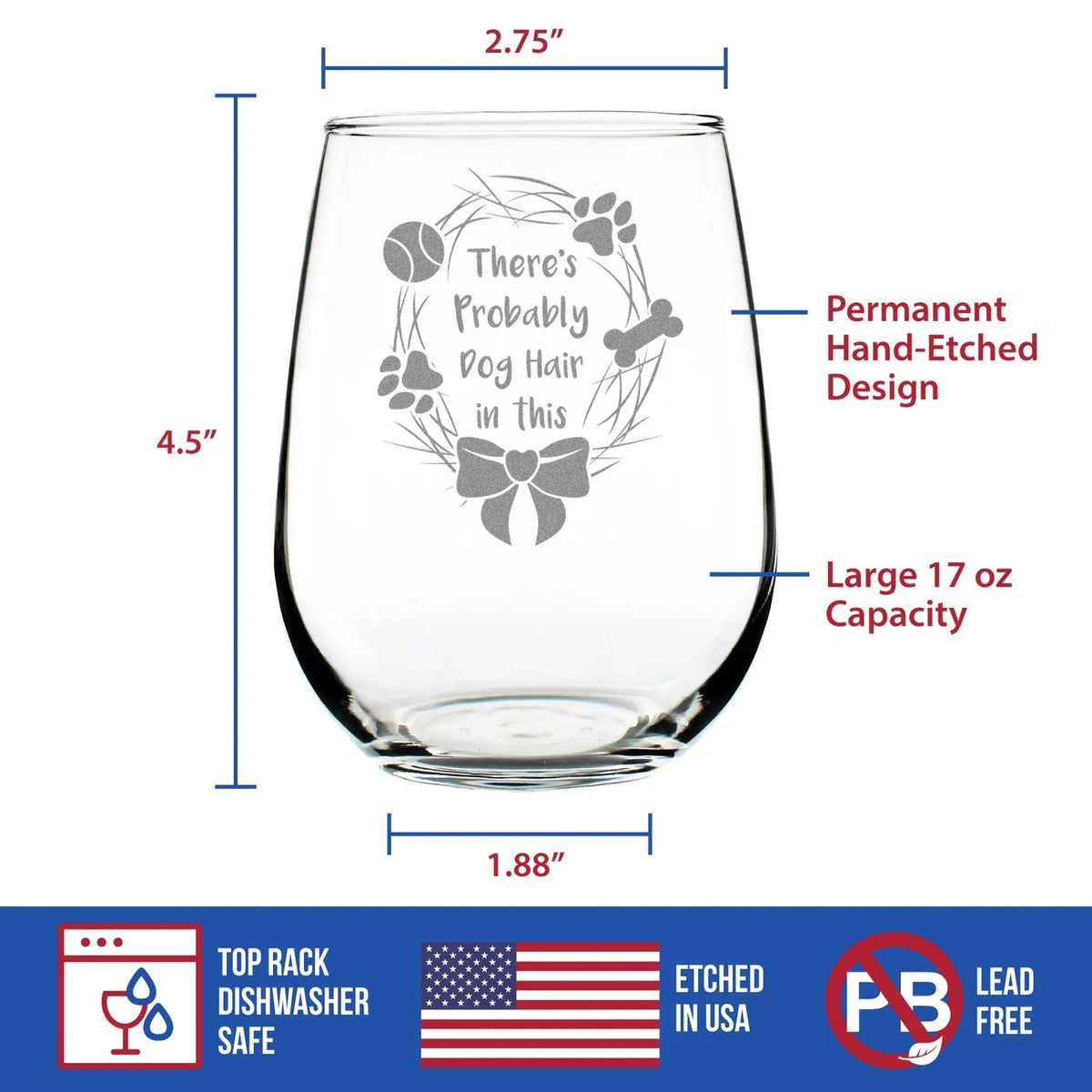 Stemless Wine Glass | 17 Oz Etched Design | Funny Dog Quote | Large