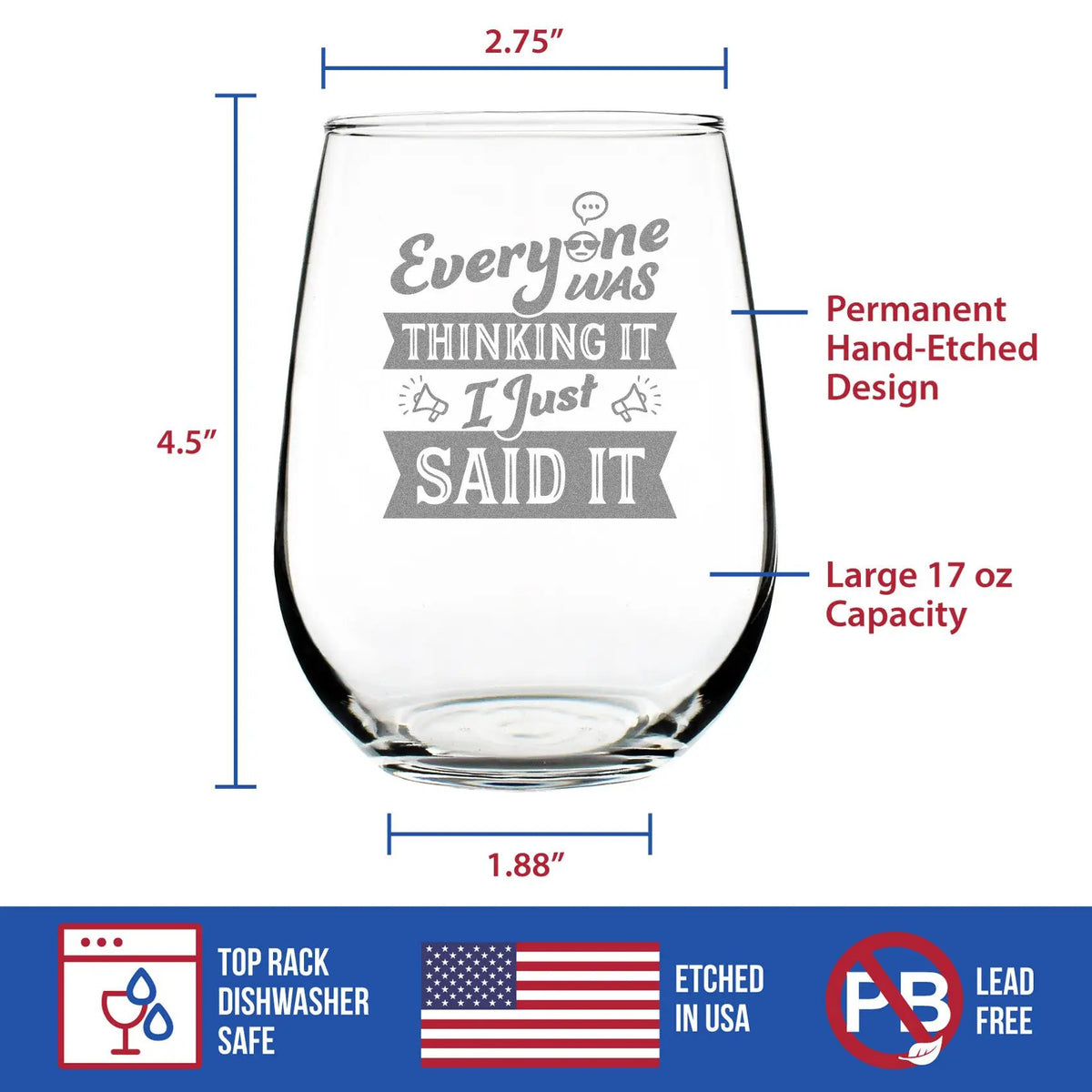 Stemless Wine Glass | 17 Oz Hand Etched | Sarcastic Quote | Standard Size