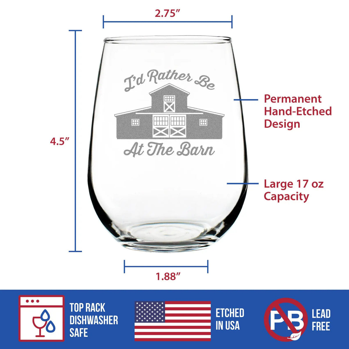 Stemless Wine Glass | Etched Farmhouse Design | 17 Oz Capacity