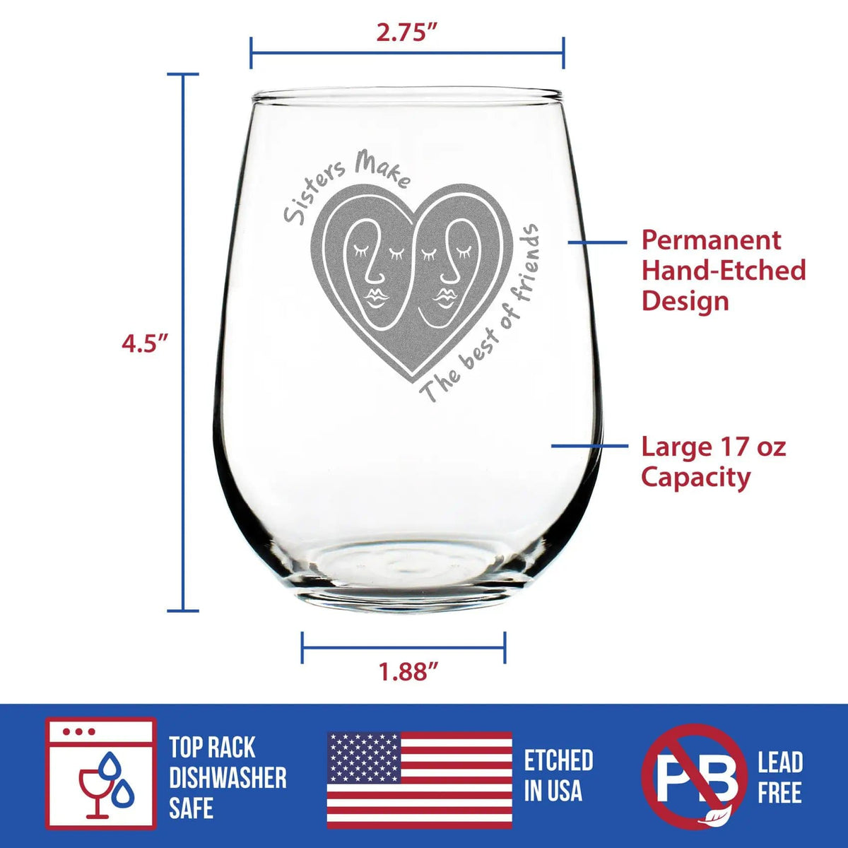 Stemless Wine Glass | 17 Oz | Hand Etched Quote | Single