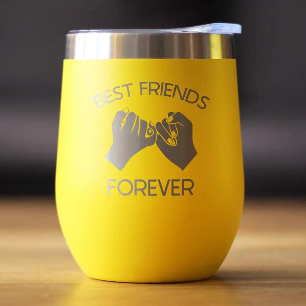Best Friends Forever Wine Tumbler | 12 Oz Double Wall Stainless Steel | Sliding Lid | Pinky Promise