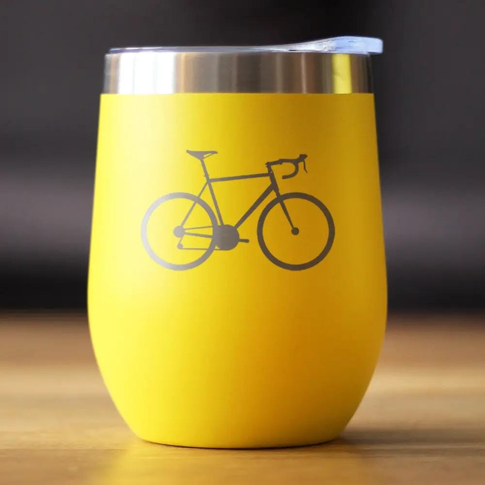 Insulated Stemless Wine Tumbler | 12 oz Stainless Steel | Sliding Lid | Bicycle