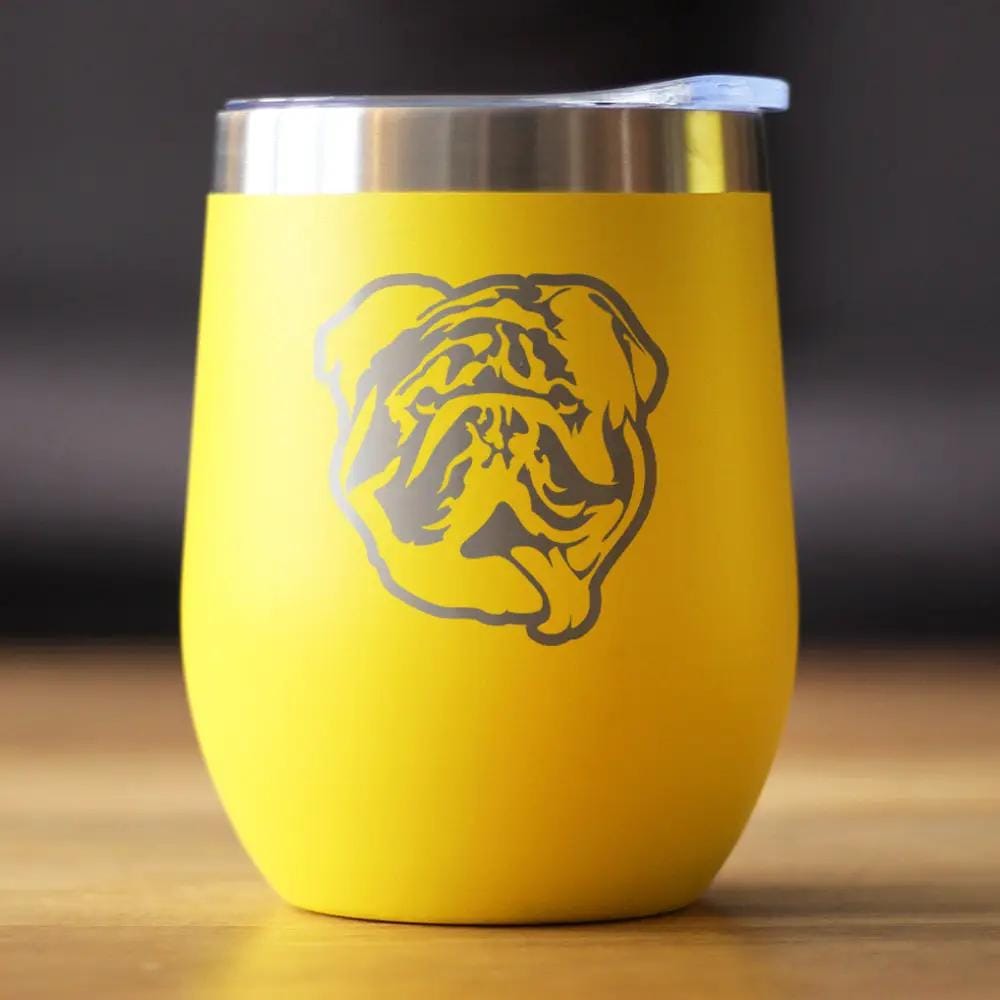 Insulated Stemless Wine Tumbler | 12 oz Stainless Steel | Sliding Lid | Bulldog
