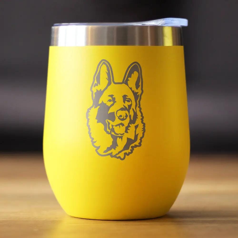 Insulated Stemless Wine Tumbler | 12 oz Stainless Steel | Sliding Lid | German Shepherd