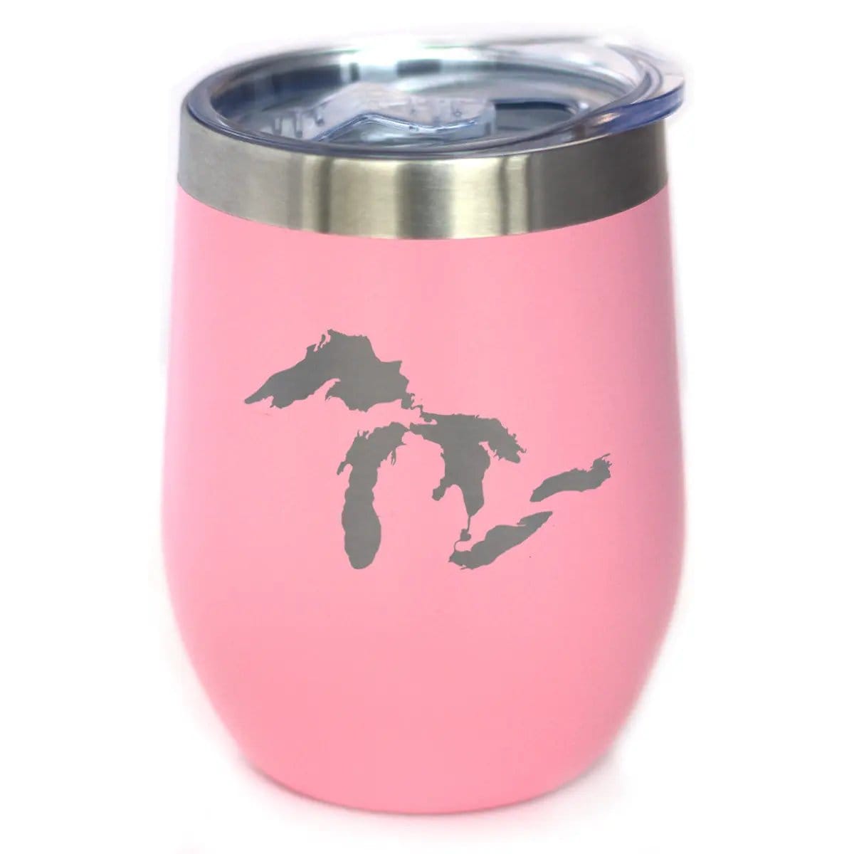Insulated Stemless Wine Tumbler | 12 oz Stainless Steel | Sliding Lid | Great Lakes Map