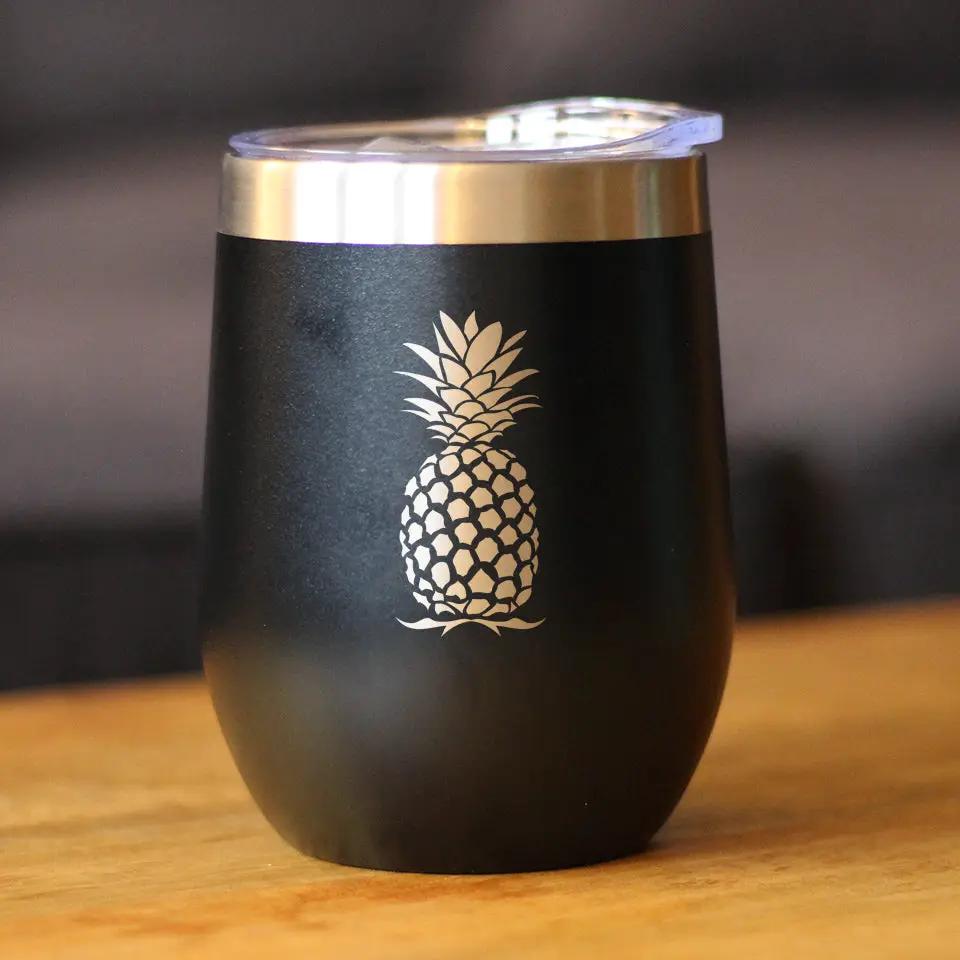Pineapple Wine Tumbler | 12 Oz | Double Wall Stainless Steel | Sliding Lid