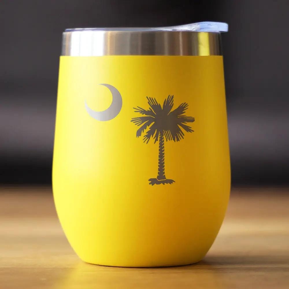 Insulated Stemless Wine Tumbler | 12 oz Stainless Steel | Sliding Lid | South Carolina Flag