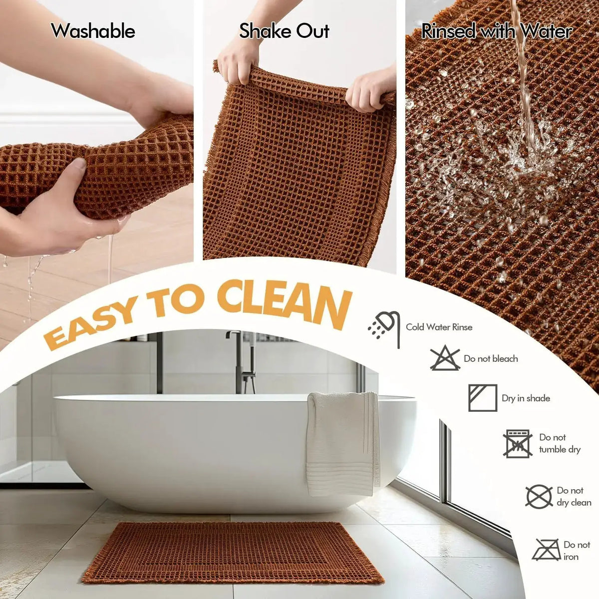 Set of 2 Waffle Bathroom Rugs, Boho Bath Rug Super Absorbent, Non Slip Washable Ultra Soft Rubber Backed Shower Bath Mat from PriceLows™