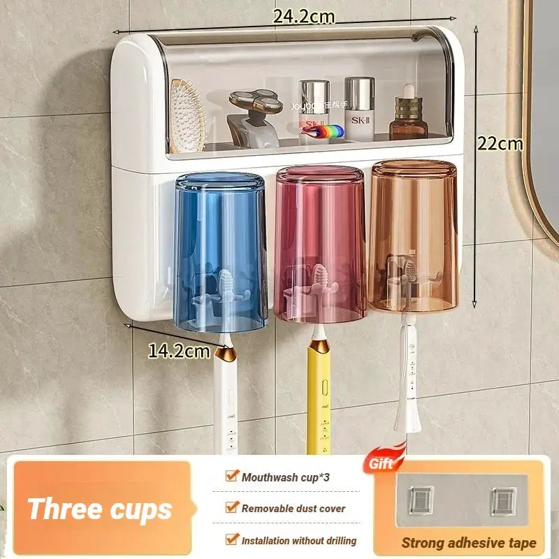 Wall Mounted Toothbrush Holder | No Drill 4 Cup Set | PriceLows™