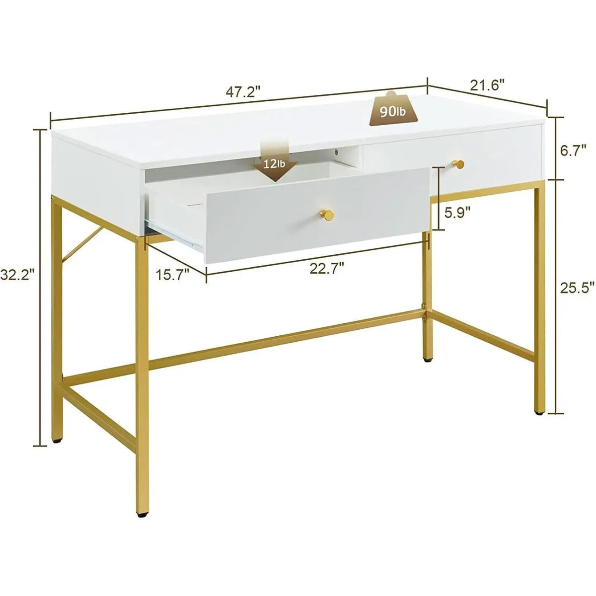 White And Gold Vanity Desk With Drawers For Bedroom from PriceLows™