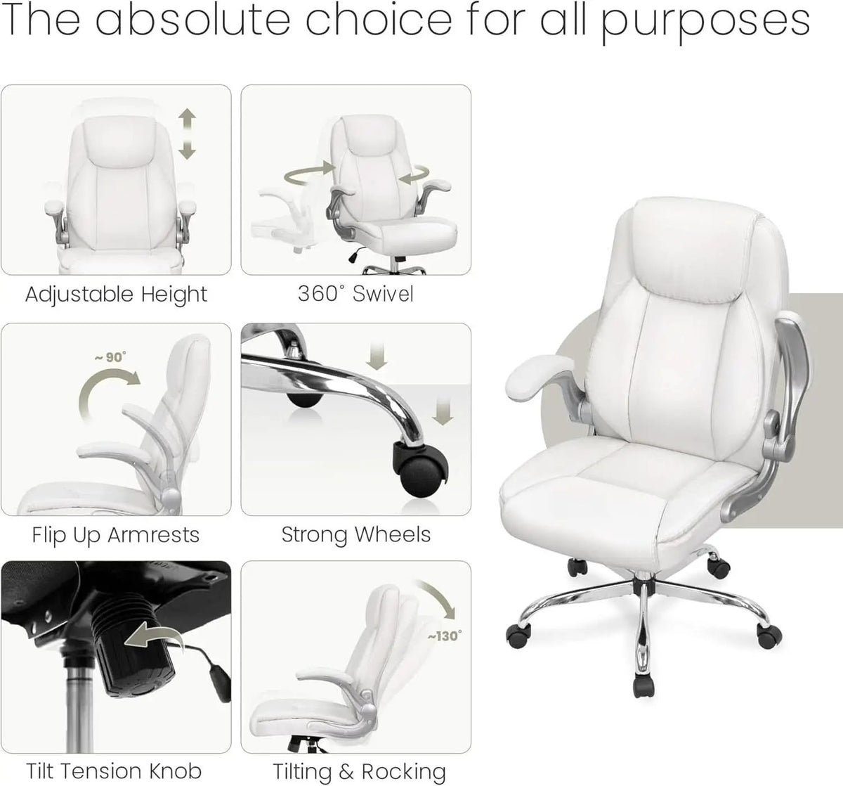 White Ergonomic Office Chair With Lumbar Support Adjustable from PriceLows™