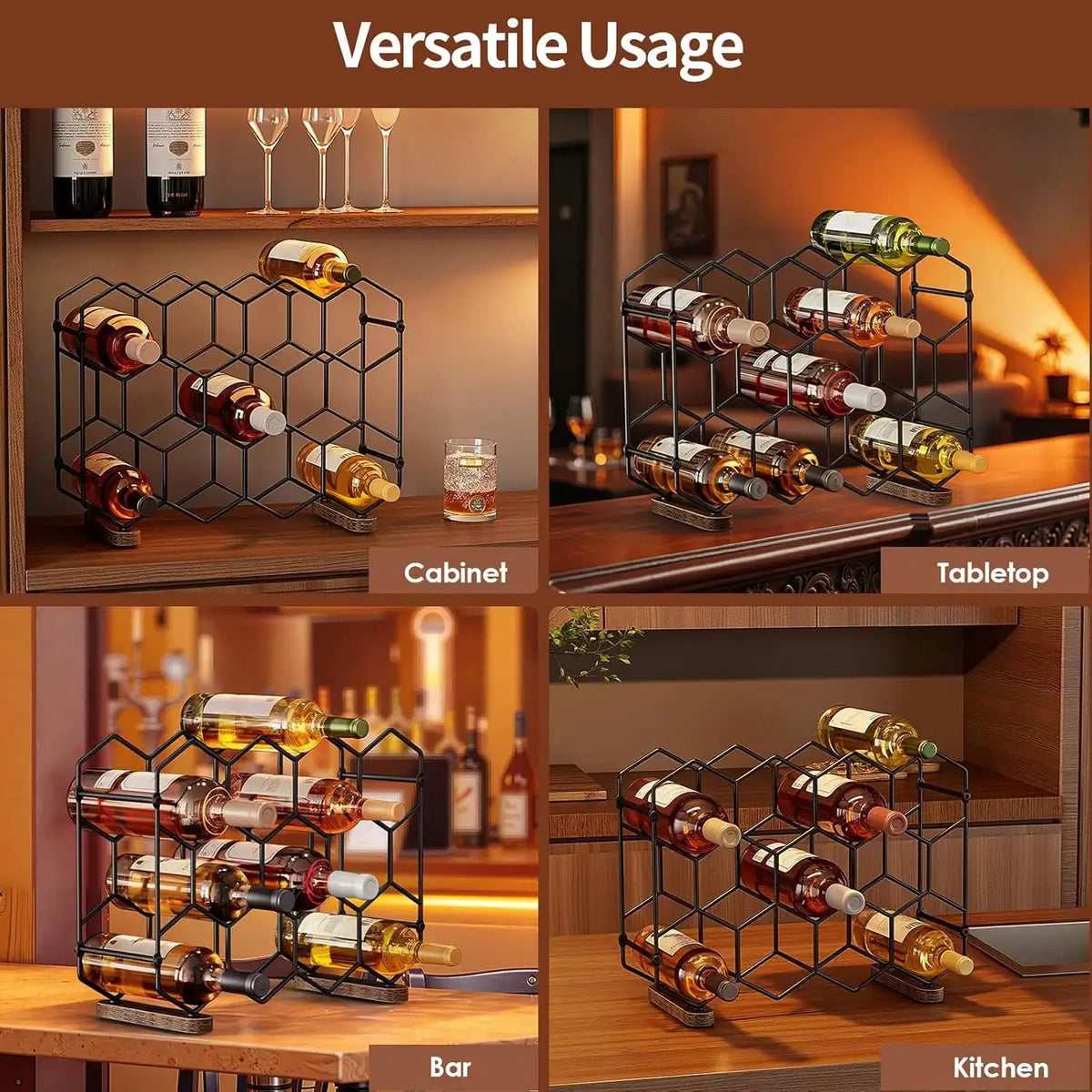 Countertop Wine Rack, 14-Bottle Freestanding Modern Carbon Steel Holder Hexagonal Structure, 3 Tier Tabletop Wine Bottl from PriceLows™