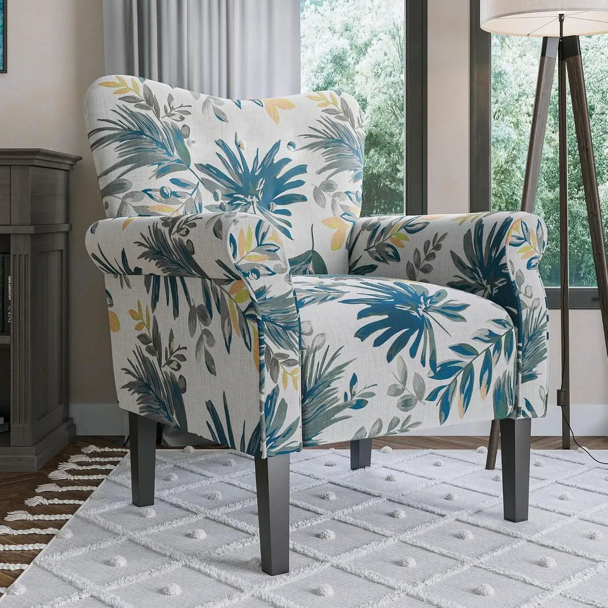 Wingback Upholstered Accent Chair Green Floral from PriceLows™