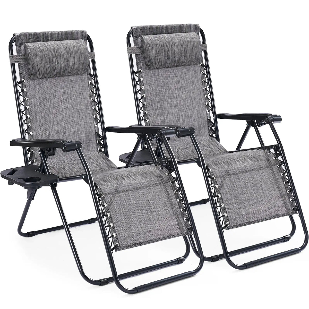 JHK Portable Zero Gravity Recliner Chairs Set of 2 Outdoor Garden Folding Lounge Chair with Cup Holder Trays Adjustable Pillow from PriceLows™