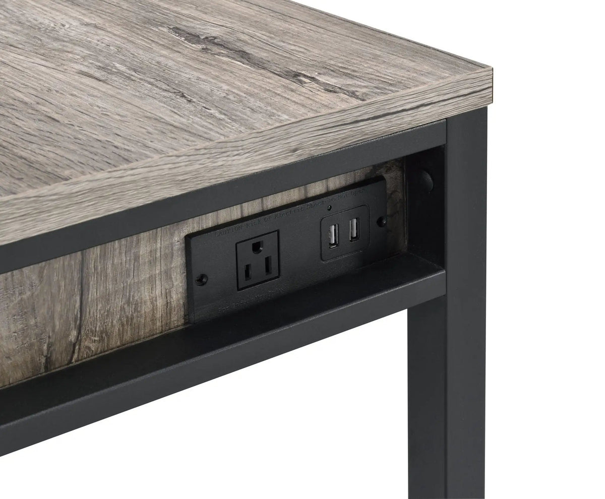 Disho Weathered Writing Desk With USB | Oak Finish | Two Storage Drawers | Ladder Metal Base