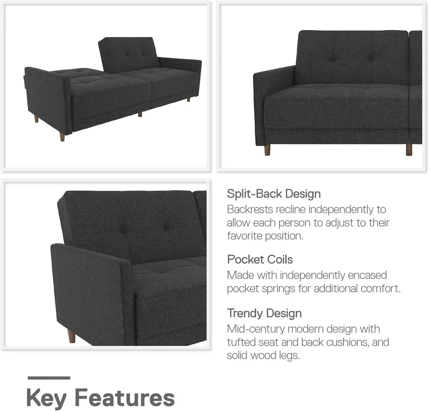 Contemporary Upholstered 76 Inch Grey Sleeper Sofa from PriceLows™