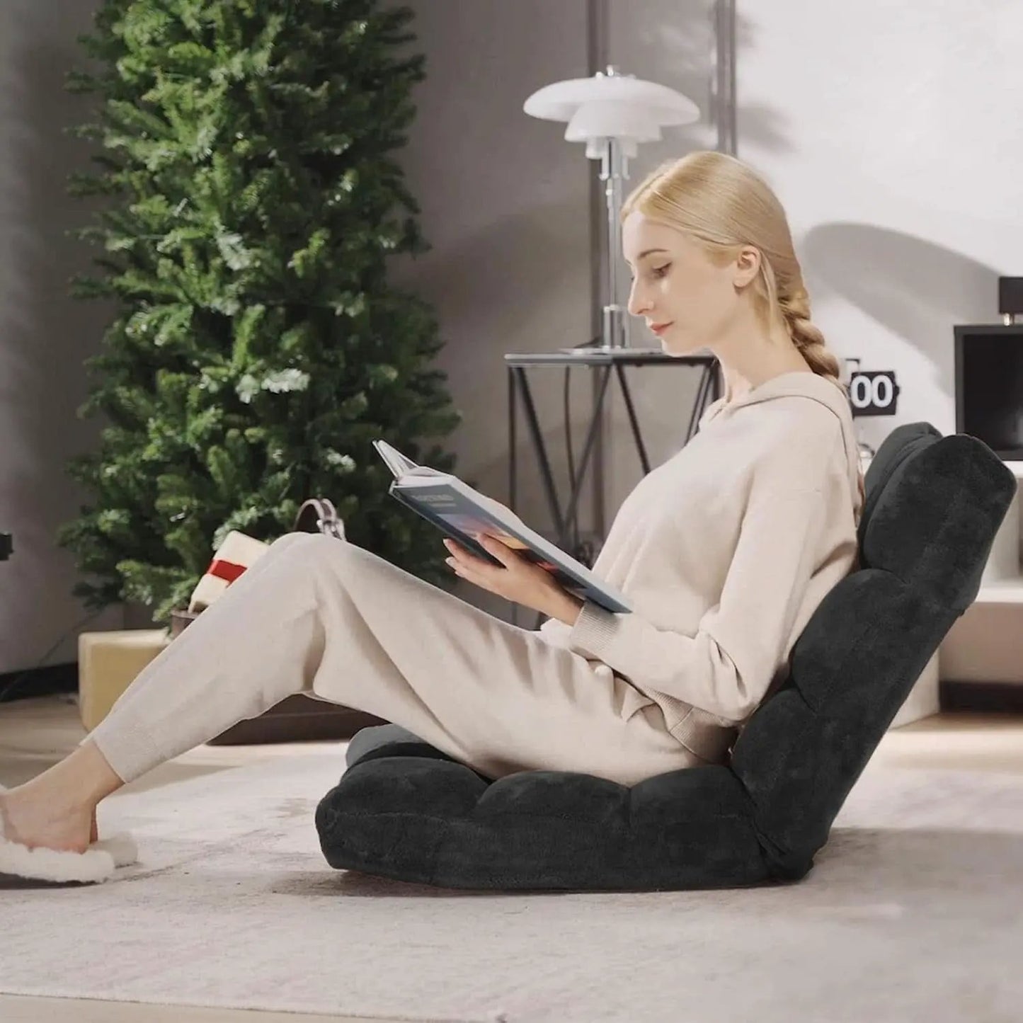 Black Floor Chair With Back Support And 14Position from PriceLows™