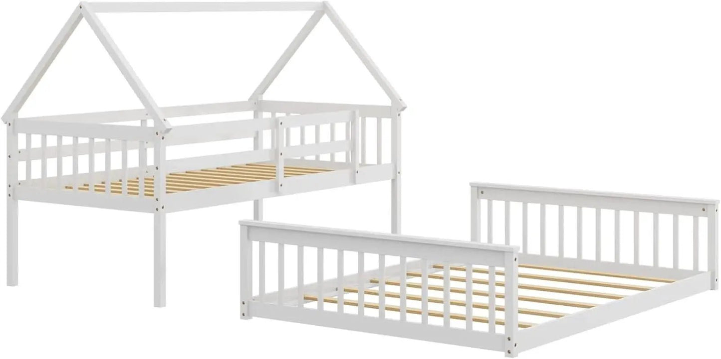 Solid Wood Twin Over Full Bunk Bed White With Guardrails from PriceLows™