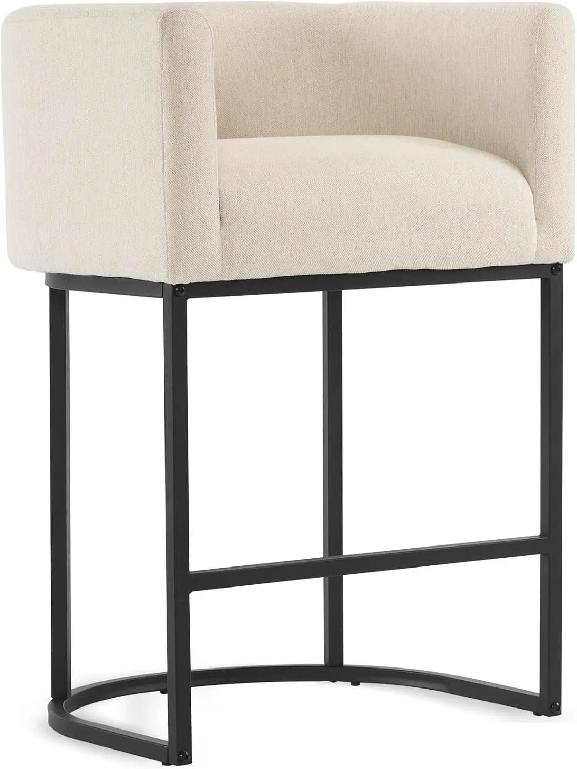 27 Inch Counter Height Bar Stool With Backrest And Armrests, Linen Upholstery, Black Metal Frame from PriceLows™
