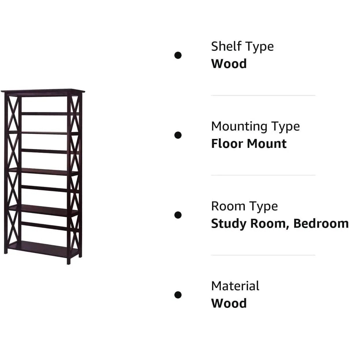 Espresso Montego Five Shelf Bookcase With X Design from PriceLows™