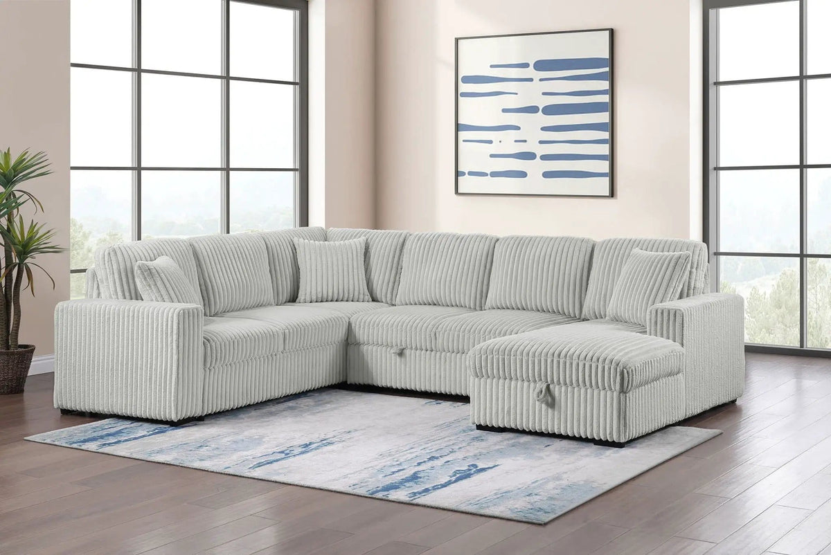 Devonshire Sleeper Sectional Sofa Storage Chaise | 122 x 96.75 x 39.25 in | Living Room Furniture | Grey