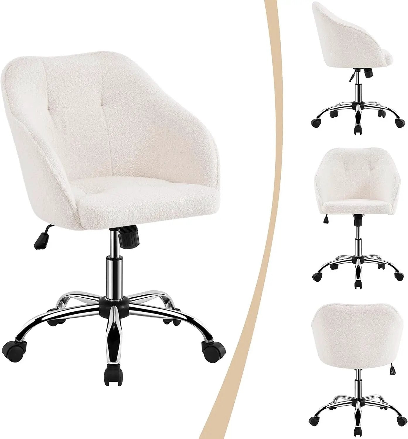 Ivory Upholstered Desk Chair With Adjustable Tilt Angle from PriceLows™