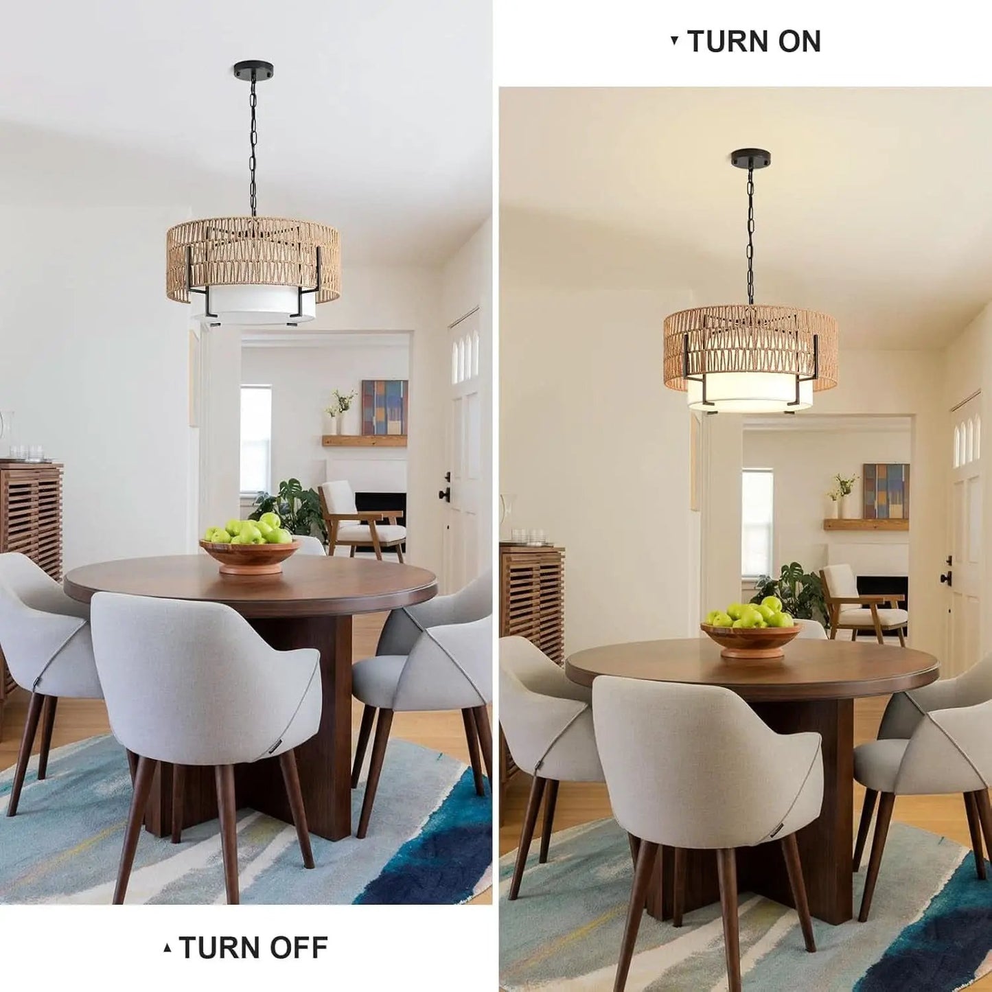 Boho Rattan Chandelier Pendant Light Natural Finish from PriceLows™