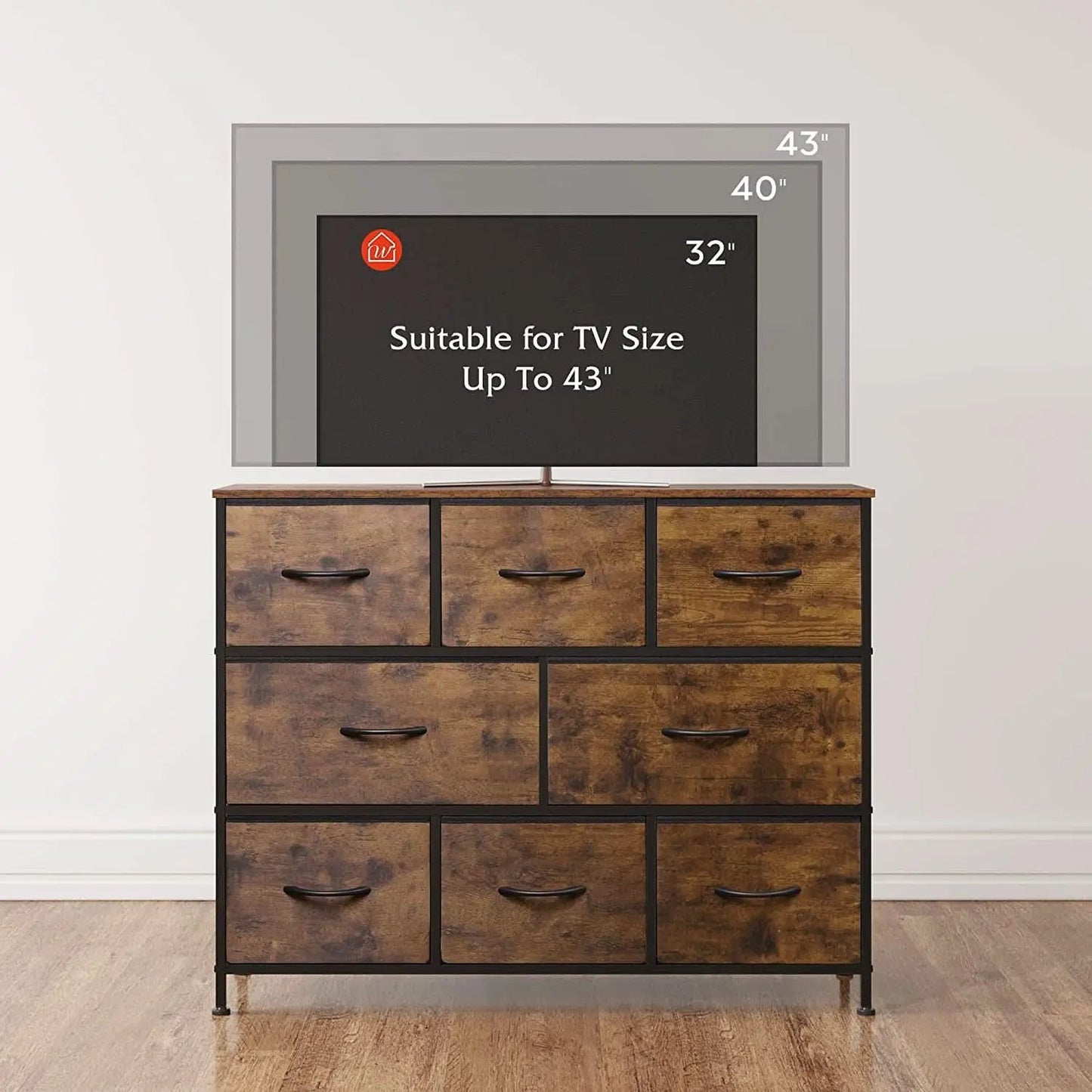 Rustic Brown Dresser With 8 Large Deep Drawers For Bedroom from PriceLows™