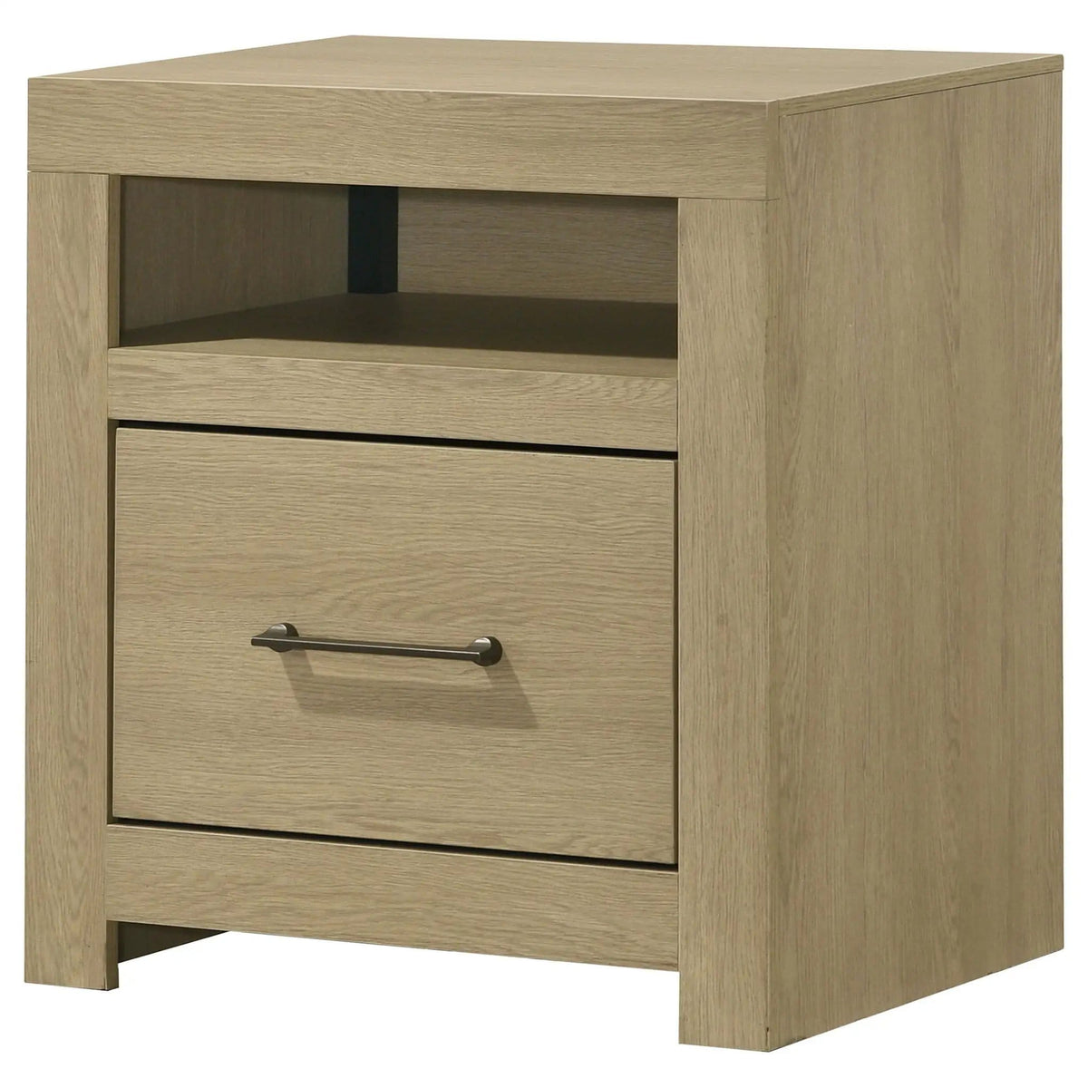 Hendricks 1-drawer Nightstand Bedside Table with Cubby | 23.5 x 16.75 x 26.25 in | Engineered Wood & Metal | Light Oak