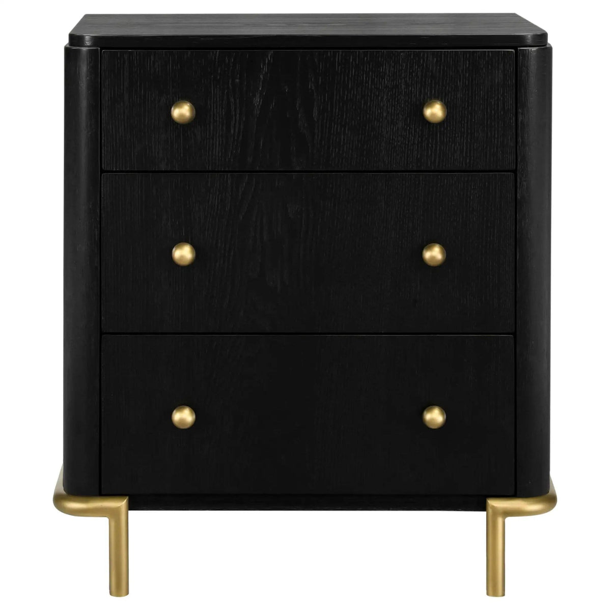 Arini 3-drawer Nightstand | 26 x 18 x 29 in | Metal & Veneer | Black