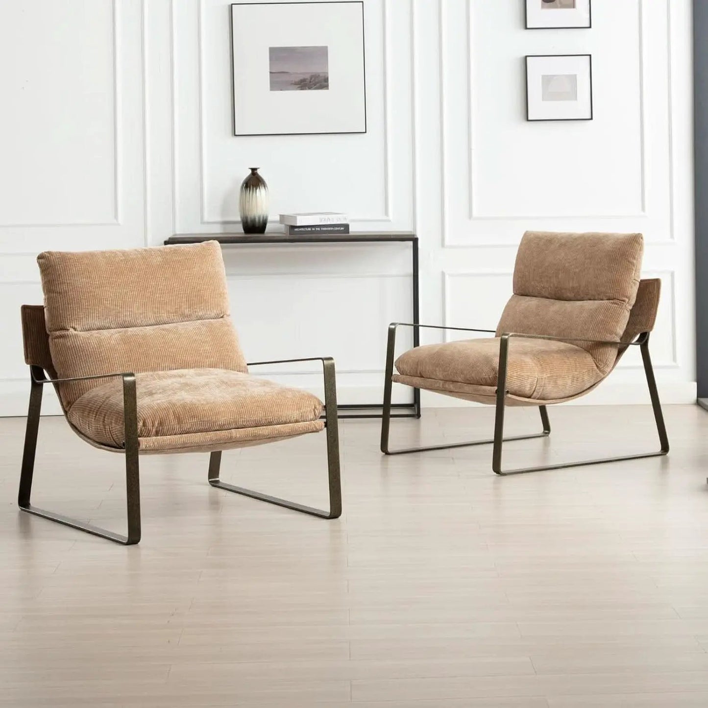 Khaki Chenille Accent Chair With Armrest Upholstered from PriceLows™