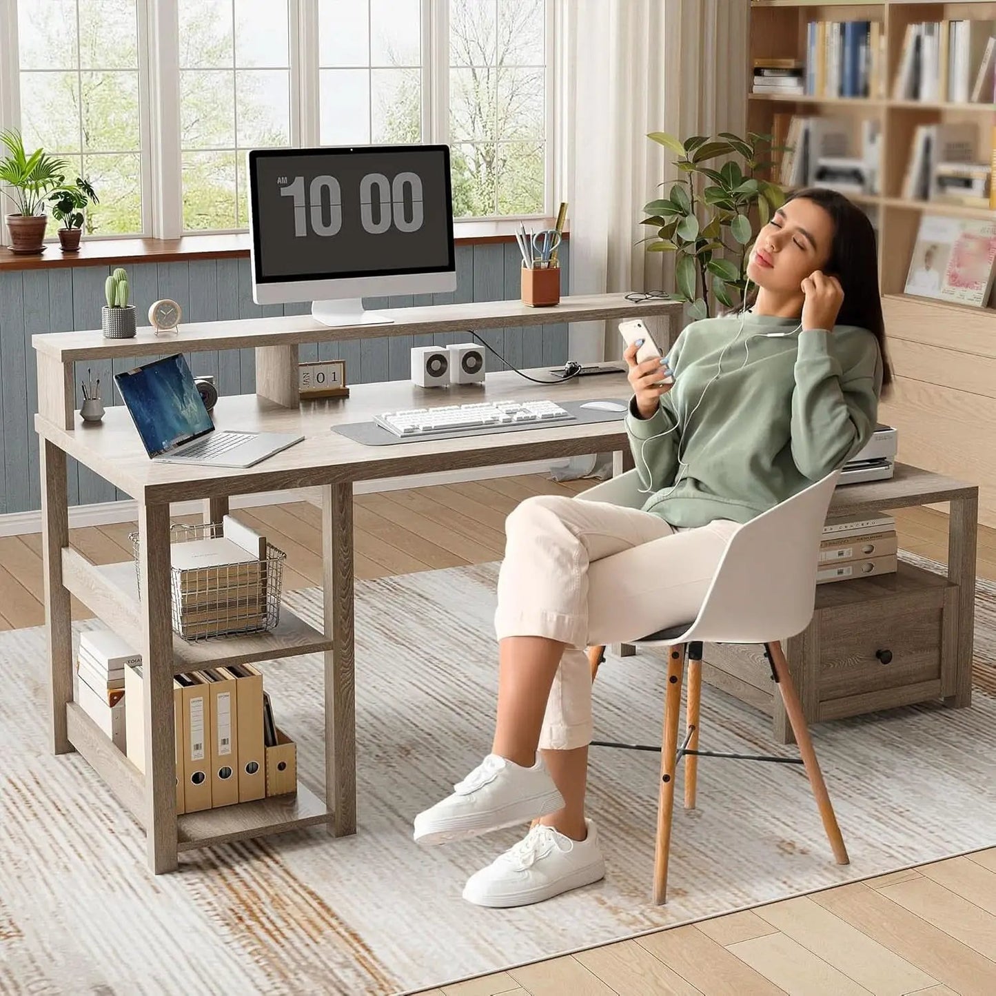 Ash Gray 60.4Inch Computer Desk Multifunctional Storage from PriceLows™
