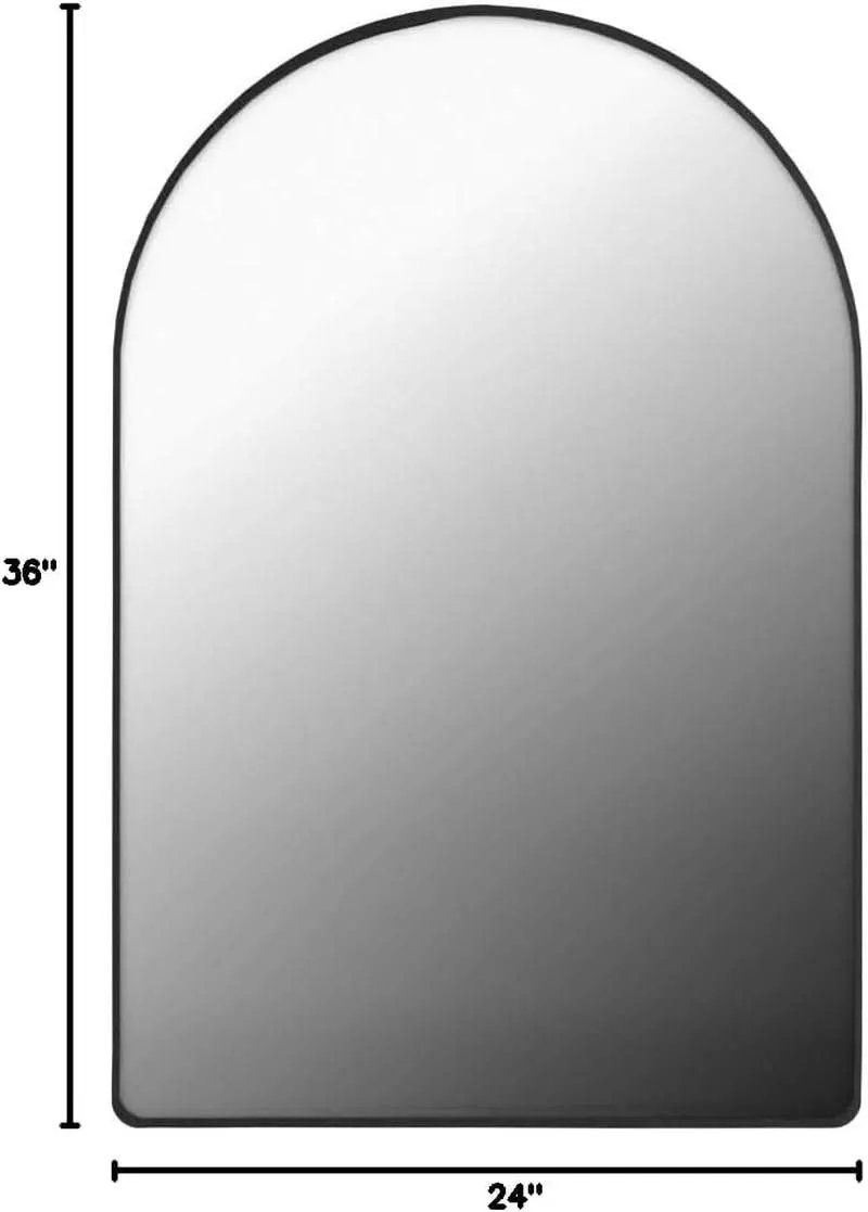 24x36 Inch Black Arched Wall Mounted Mirror With Brushed Metal Frame For Bathroom Vanity from PriceLows™