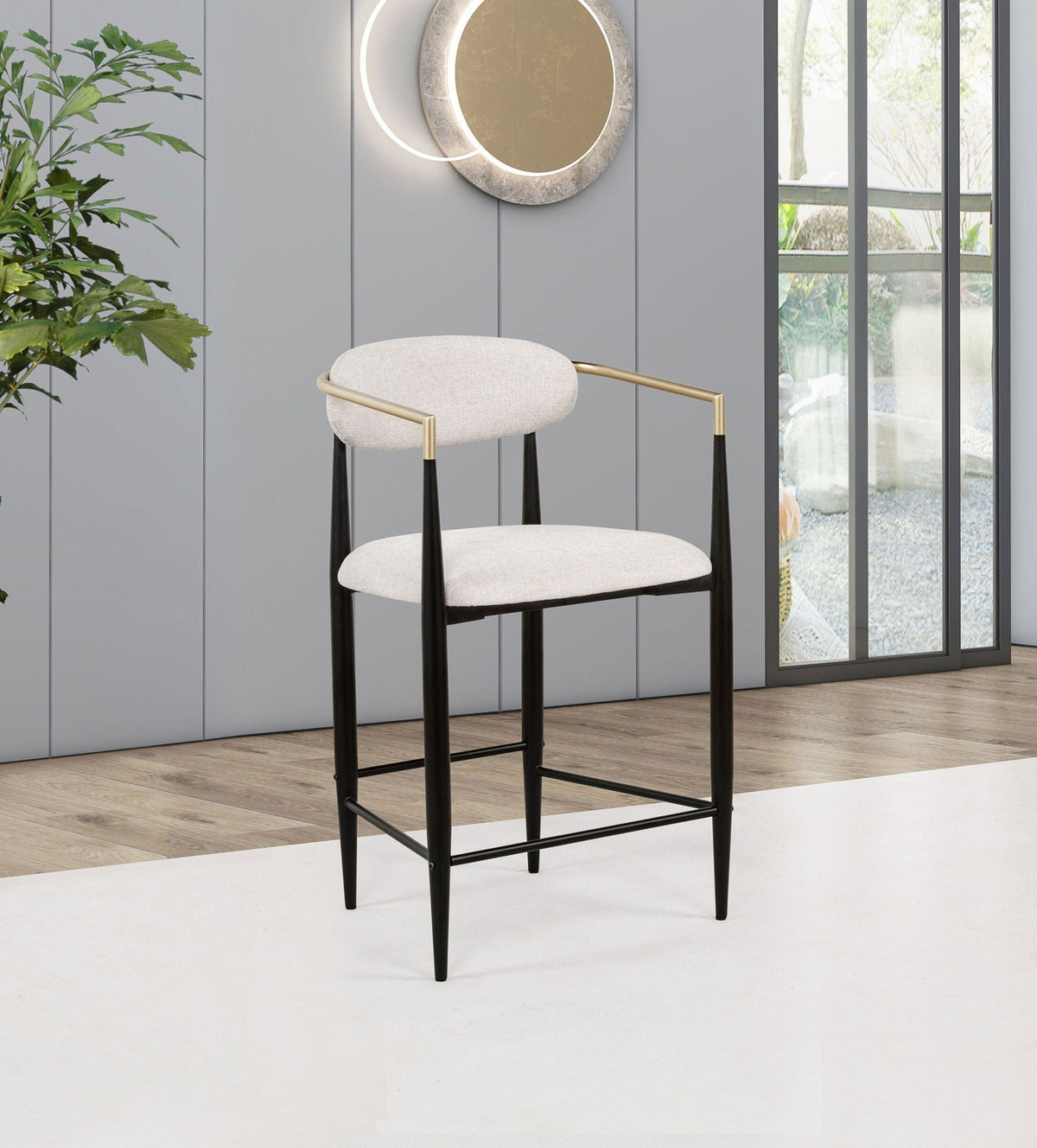 Tina Fabric Upholstered Counter Chair Beige (Set of 2) Counter Height (24"-27") | 22 x 20.75 x 37.25 in | Linen & Fabric | Home