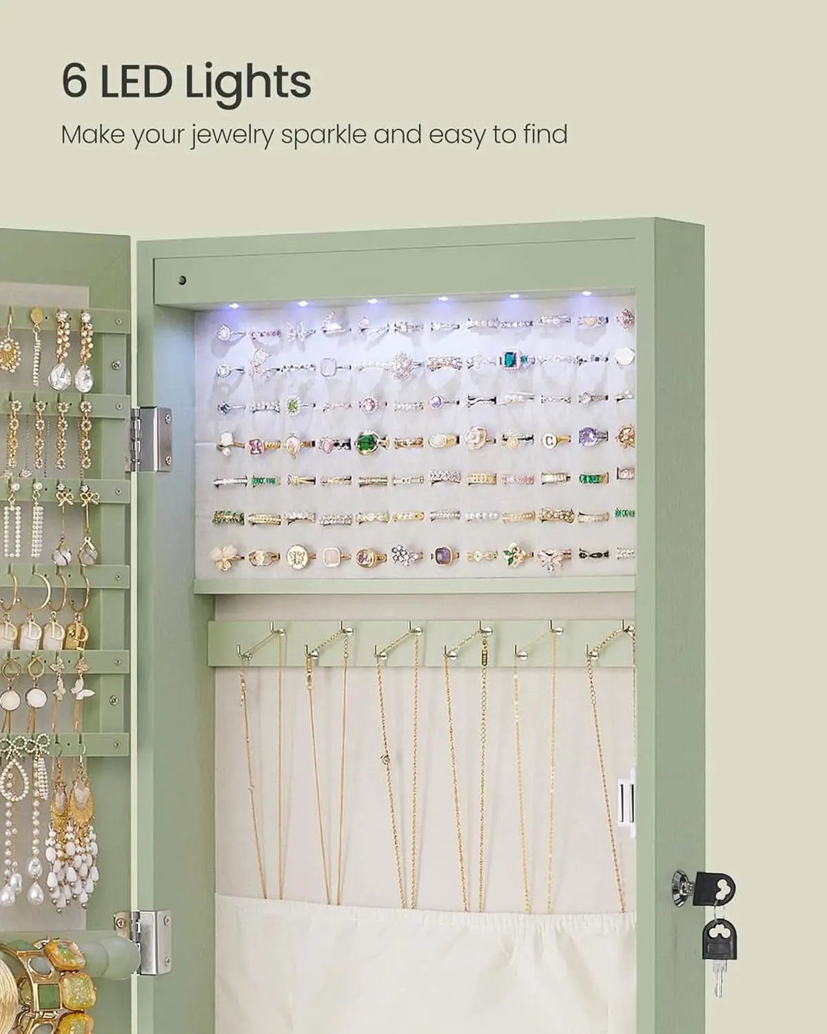 Laurel Green 47 Inch Tall Lockable Mirror Jewelry Armoire from PriceLows™