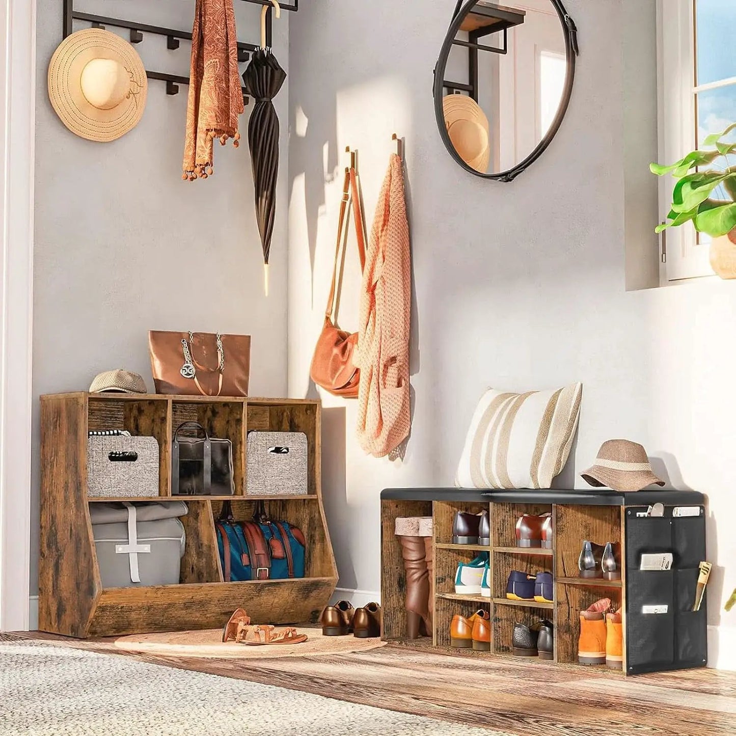 Kids Bookshelf With Toy Storage Cubby 35.4 Inch Rustic Brown from PriceLows™