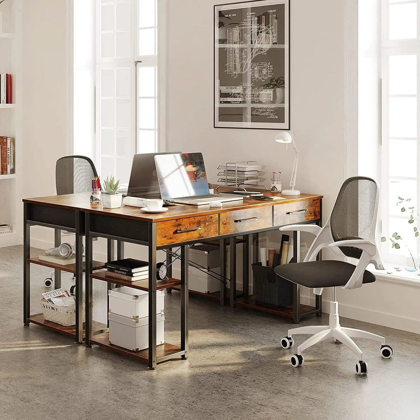 Vintage Writing Desk With Three Fabric Drawers For Office from PriceLows™