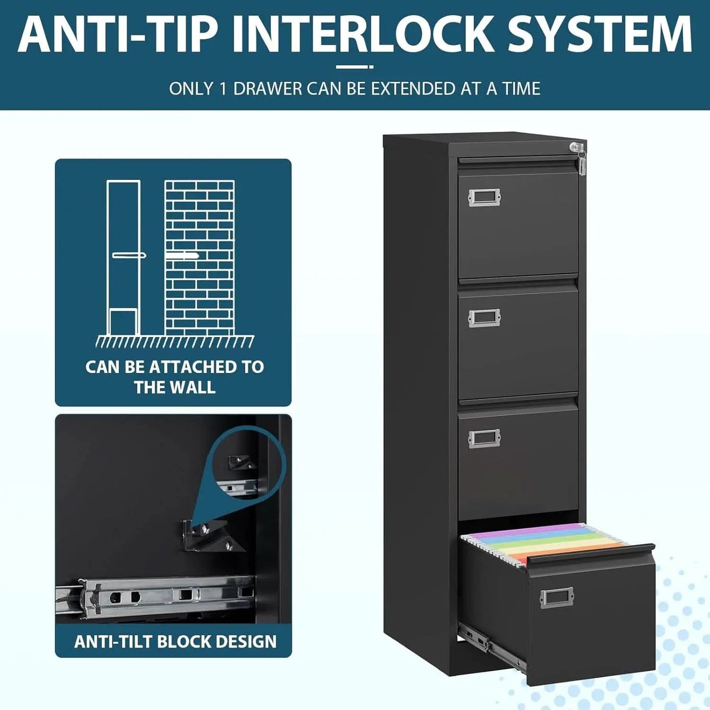 Four Drawer Filing Cabinet With Lock For Home Office from PriceLows™