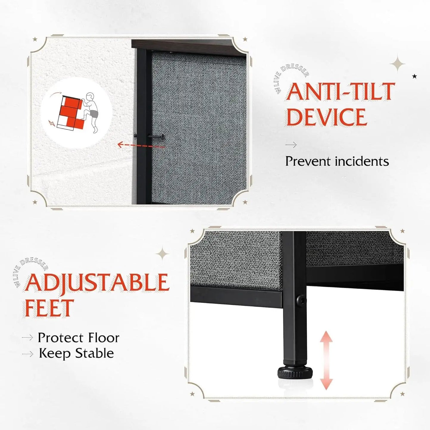 Charcoal Gray Fabric Dresser With Shelves And 8 Drawers from PriceLows™