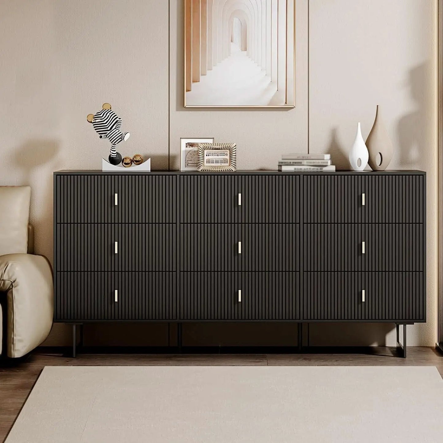 Matte Black Nine Drawer Organization Storage Cabinet from PriceLows™