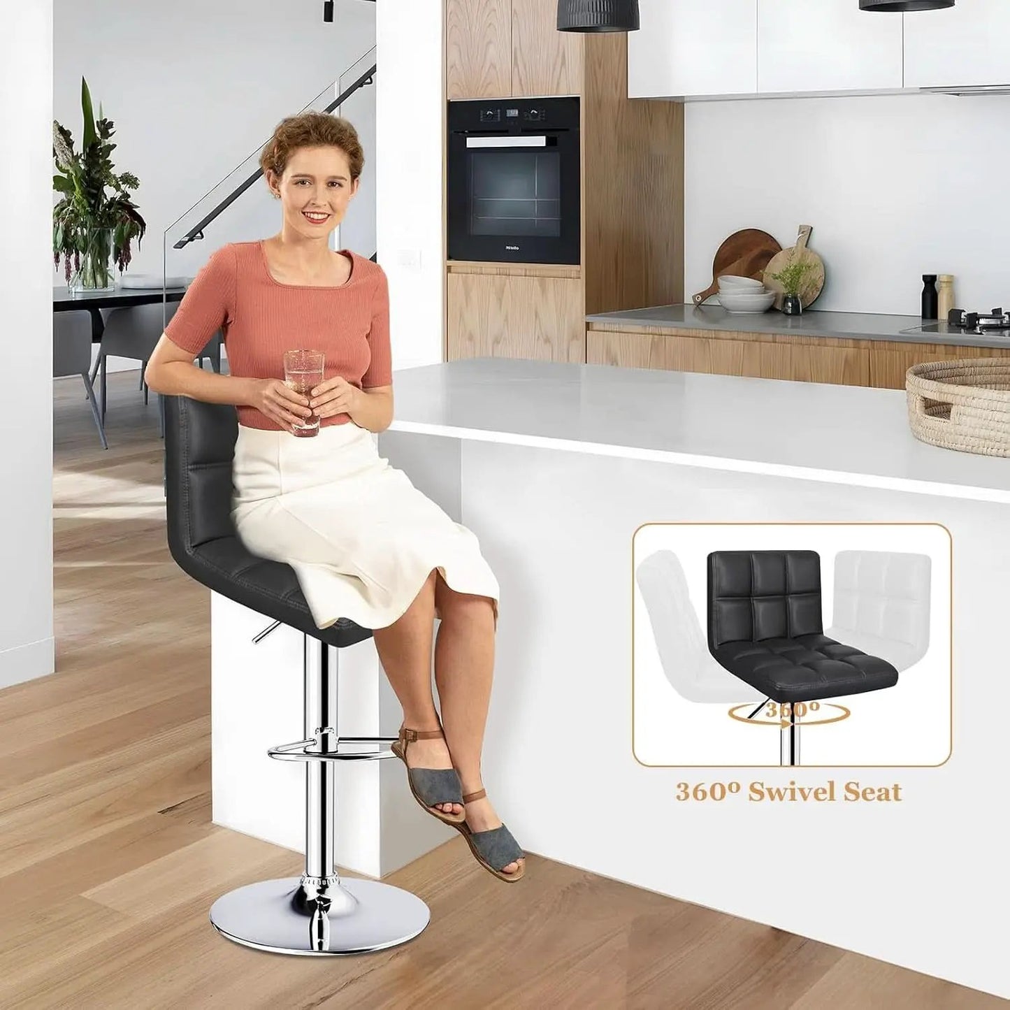 Black 6 Squares Back Adjustable Bar Stool Set Of 2 from PriceLows™