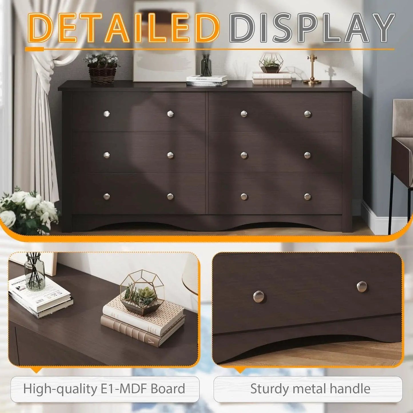 6 Drawer Dresser And TV Stand For 65 Inch TV Brown from PriceLows™