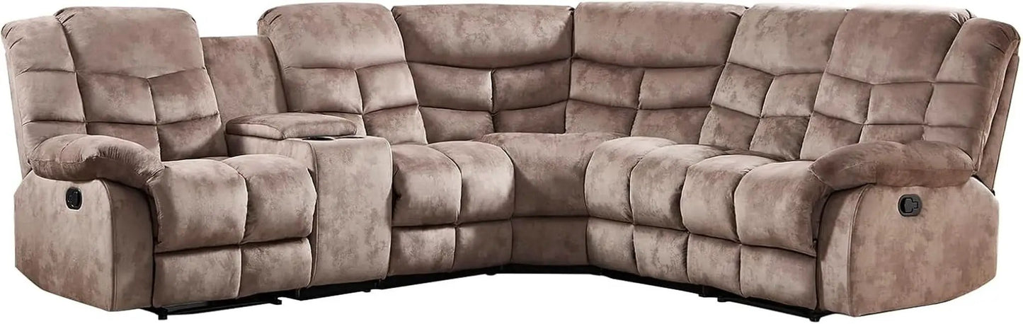 Brown Manual Reclining Sectional Sofa With Cup Holders from PriceLows™