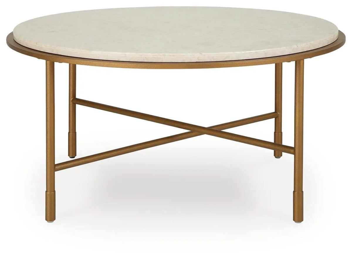 Alben Round End Table | Antiqued Goldtone Metal Frame | Natural Marble Top | 20.5 Inch Diameter